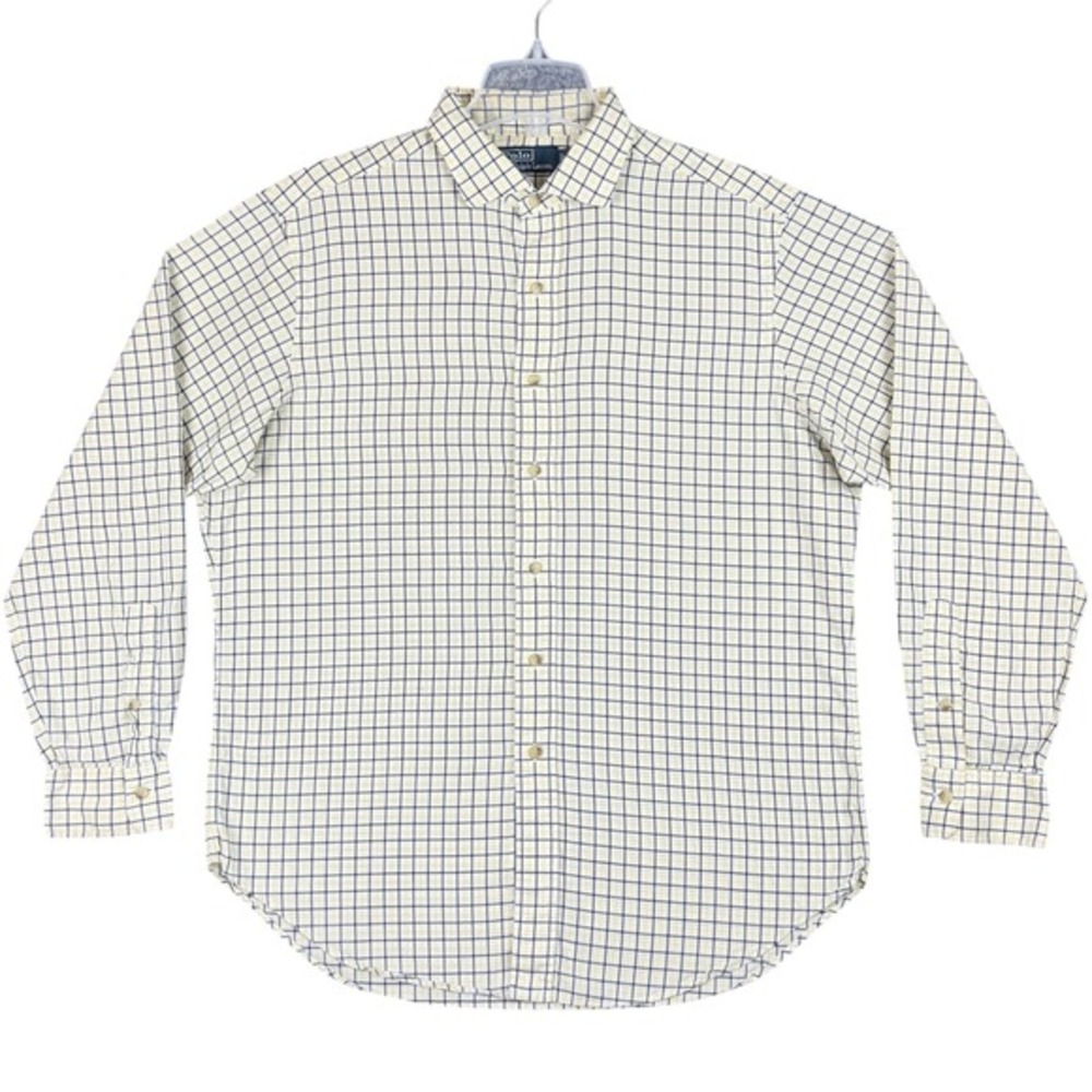 Vtg Polo Ralph Lauren Checkered Plaid Shirt Men L Cotton Long Sleeve Button Down